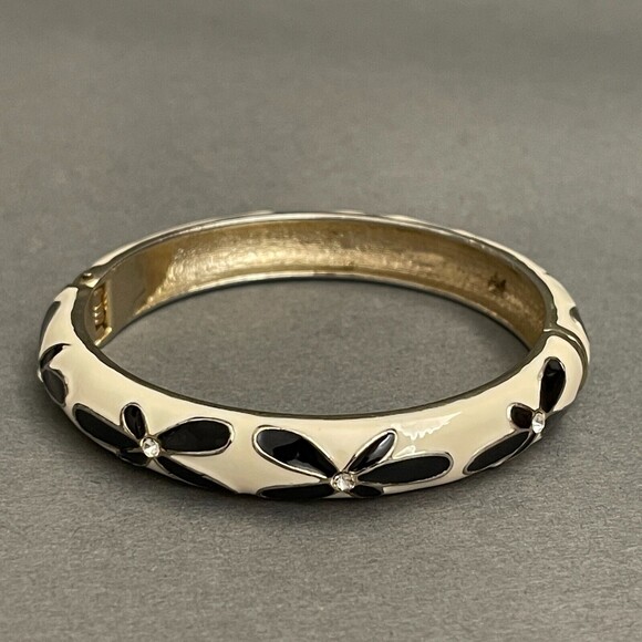 White Black Gold-tone Women's Fashion Bangle Bracelet - Picture 3 of 5